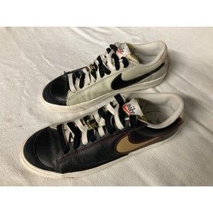 RARE 🔥 Nike Blazer Low '77 Premium Removable Swoosh PRM Black White Gold Sz M 9